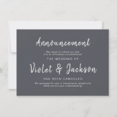 Minimalistische script bruiloft annuleringskaarten kaart (Voorkant)