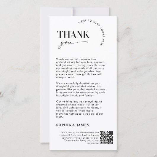 Minimalistische script bruiloft dank u kaart QR-co (Voorkant)