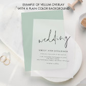 Minimalistische script bruiloft overlay vellum uitnodigingen