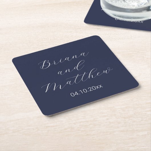 Minimalistische Script Calligrafie Navy Blauwe Tro Kartonnen Onderzetters (Schuin)
