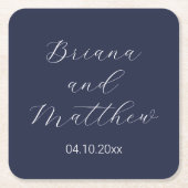 Minimalistische Script Calligrafie Navy Blauwe Tro Kartonnen Onderzetters (Voorkant)