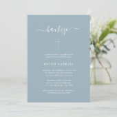Minimalistische script Dusty Blue Spaanse Bautizo  Kaart (Staand voorkant)