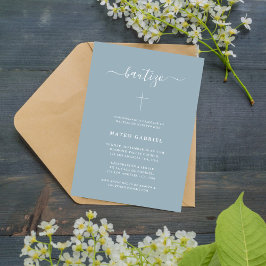 Minimalistische script Dusty Blue Spaanse Bautizo Kaart