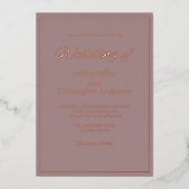 Minimalistische Script Dusty Roos Wedding Folie Uitnodiging (Voorkant)
