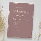 Minimalistische Script Dusty Roos Wedding Folie Uitnodiging