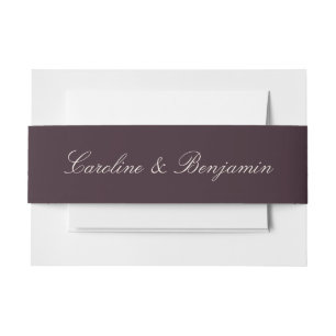 Minimalistische script Elegante pruim Huwelijksnam Uitnodigingen Wikkel