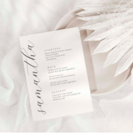 Minimalistische Script Font Wedding Menu Kaart met