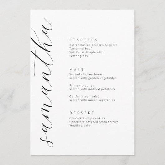 Minimalistische Script Font Wedding Menu Kaart met (Voorkant)