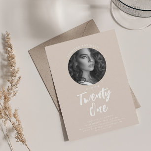Minimalistische Script Foto 21e Verjaardag Champag Kaart