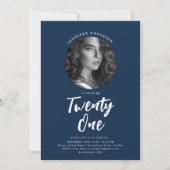 Minimalistische Script Foto 21e verjaardag Navy Bl Kaart (Voorkant)
