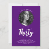 Minimalistische Script Foto 30e Verjaardag Paarse Kaart (Voorkant)