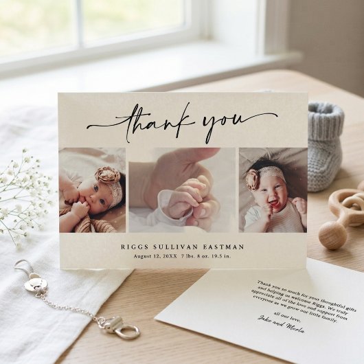 Minimalistische Script Foto Baby Bedankt