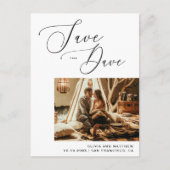 Minimalistische Script Foto Bruiloft Save the Date Aankondigingskaart (Voorkant)