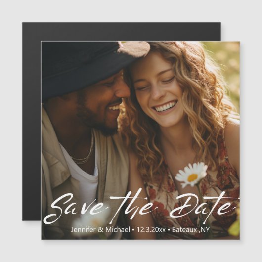 Minimalistische Script Foto Save the Date Magneet (Voorkant / Achterkant)