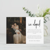 Minimalistische Script Foto Trouwen Elopement Aankondiging (Staand voorkant)