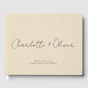 Minimalistische script gepersonaliseerde crème bru gastenboek