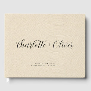 Minimalistische script gepersonaliseerde crème bru gastenboek
