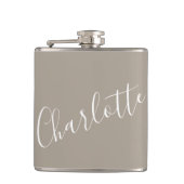 Minimalistische script gepersonaliseerde naam taup heupfles (Voorkant)