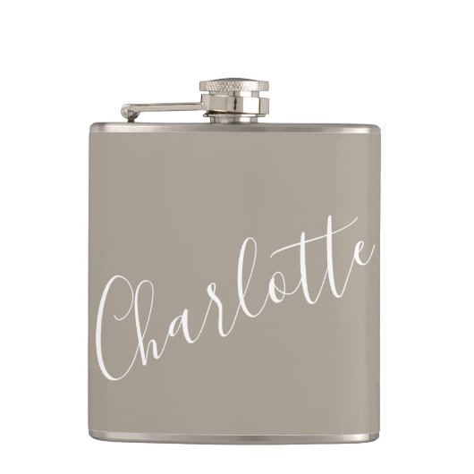 Minimalistische script gepersonaliseerde naam taup heupfles (Voorkant)