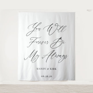 Minimalistische script gepersonaliseerde trouwacht wandkleed
