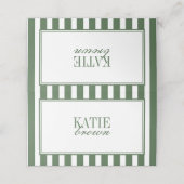 Minimalistische script gestreepte olijfgroene trou plaatskaartje (Buitenkant ongevouwen)