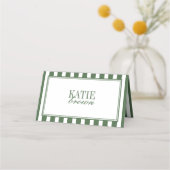 Minimalistische script gestreepte olijfgroene trou plaatskaartje (Achterkant)