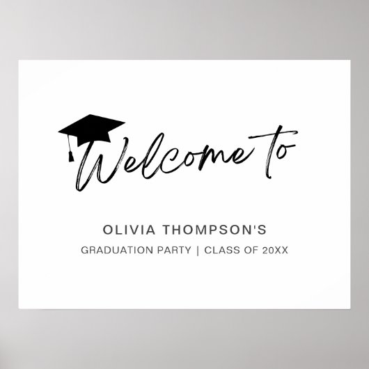 Minimalistische Script Graduation Party Welkom Pos Poster (Voorkant)