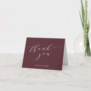Minimalistische script huwelijksbericht burgundy bedankkaart