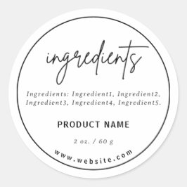 Minimalistische Script Ingrediënten Productlabel Ronde Sticker
