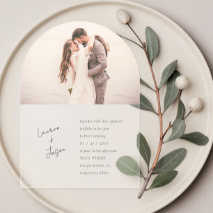 Minimalistische script kalligrafie foto Boho bruil Acryl Uitnodigingen