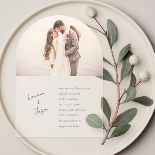 Minimalistische script kalligrafie foto Boho bruil Acryl Uitnodigingen