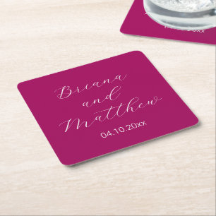 Minimalistische script kalligrafie magenta bruilof kartonnen onderzetters