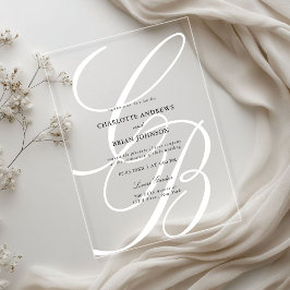 Minimalistische script letter monogram | Elegante Acryl Uitnodigingen