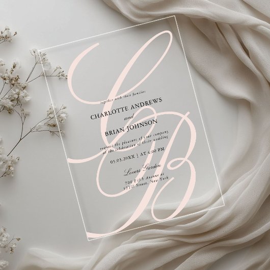 Minimalistische script letter monogram | Elegante Acryl Uitnodigingen