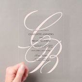 Minimalistische script letter monogram | Elegante Acryl Uitnodigingen (Insitu (Draagbaar))
