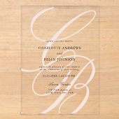 Minimalistische script letter monogram | Elegante Acryl Uitnodigingen (Voorkant)