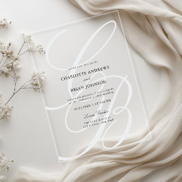 Minimalistische script lettertype monogram | Elega Acryl Uitnodigingen