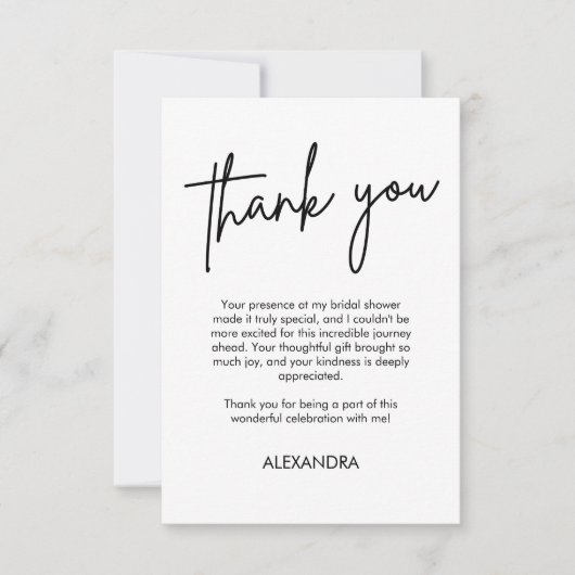 Minimalistische Script Lettertypografie Bruidsdouc Bedankkaart (Voorkant)