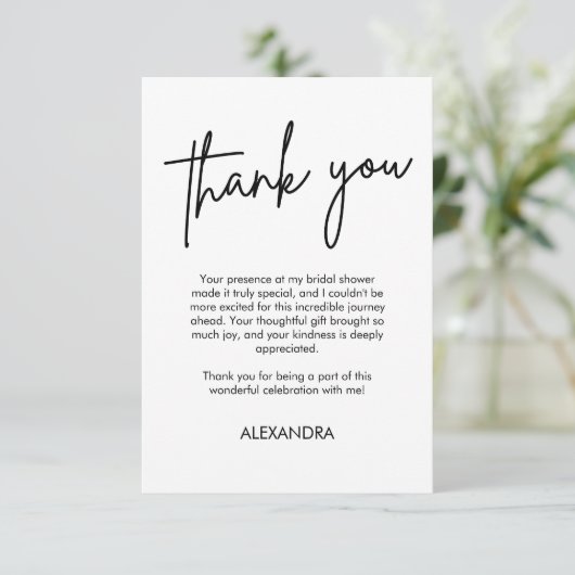 Minimalistische Script Lettertypografie Bruidsdouc Bedankkaart (Staand voorkant)