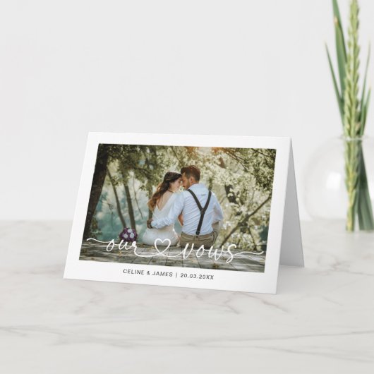 Minimalistische Script Love Heart Our Vows Kaart (Voorkant)