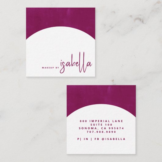 Minimalistische Script Make-up Artist Arch Raspber Vierkante Visitekaartje (Voorkant / Achterkant)