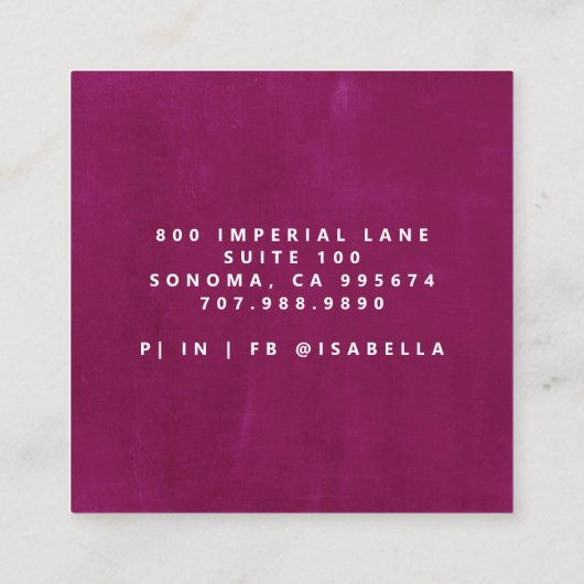 Minimalistische Script Make-up Artist Dark Raspber Vierkante Visitekaartje (Achterkant)