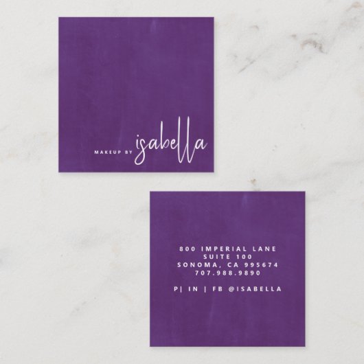 Minimalistische Script Make-up Artist Modern Viole Vierkante Visitekaartje (Voorkant / Achterkant)