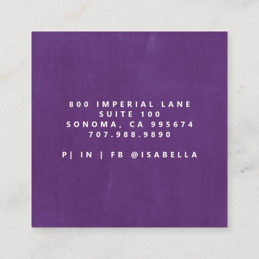 Minimalistische Script Make-up Artist Modern Viole Vierkante Visitekaartje (Achterkant)
