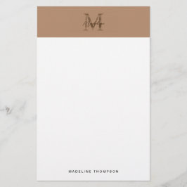 Minimalistische script metalen taupe goud monogram briefpapier