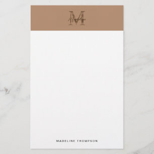 Minimalistische script metalen taupe goud monogram briefpapier
