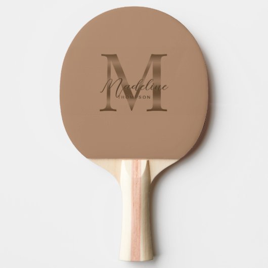 Minimalistische script metalen taupe goud monogram tafeltennisbatje (Voorkant)