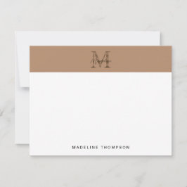 Minimalistische script metalen taupe gouden monogr notitiekaartje