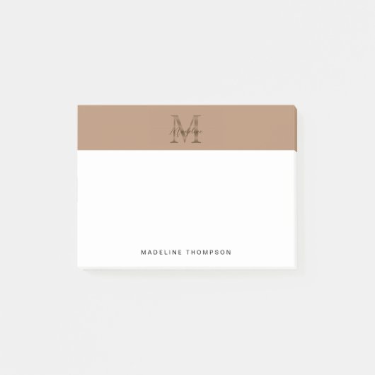 Minimalistische script metalen taupe gouden monogr post-it® notes (Voorkant)