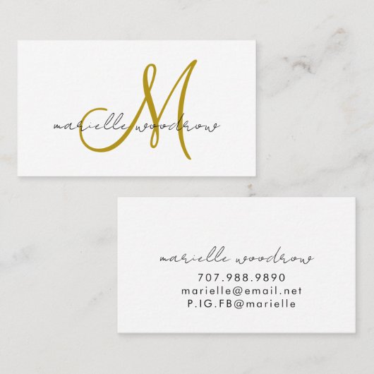 Minimalistische script monogram gouden visitekaart visitekaartje (Voorkant / Achterkant)